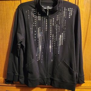 Onque Casual's Black Jacket with Silver Accents Women's Size XL Zippered EUC